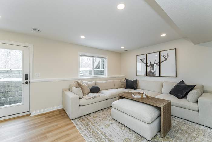 The Overland — Family room and glass door