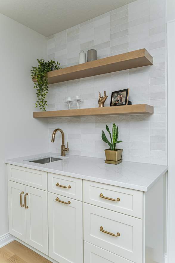 The Overland — Wet bar with floating shelves